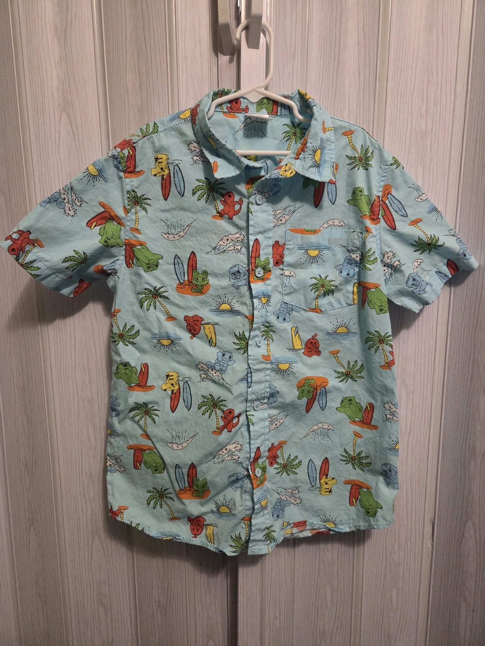 Light Blue Tropical Print Short-Sleeve Shirt
